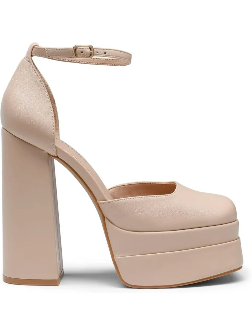 Dream Pairs Women's Nude Square Closed Toe Ankle Strap High Platform Heels